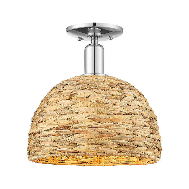 Innovations Woven Rattan 12in 1-Light Semi-Flush Mount | Industrial Polished Chrome and Natural Fiber | Kitchen & Hallway | Model 716-1C-PC-RBD-12-NAT
