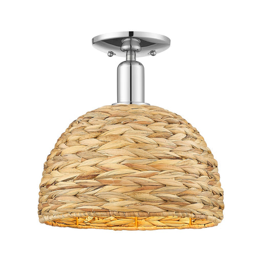 Innovations Woven Rattan 12in 1-Light Semi-Flush Mount | Industrial Polished Chrome and Natural Fiber | Kitchen & Hallway | Model 716-1C-PC-RBD-12-NAT