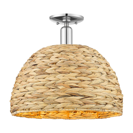 Innovations Woven Rattan 16in 1-Light Semi-Flush Mount | Industrial Polished Chrome and Natural Fiber Dome Shade | Entryway & | Model 716-1C-PC-RBD-16-NAT