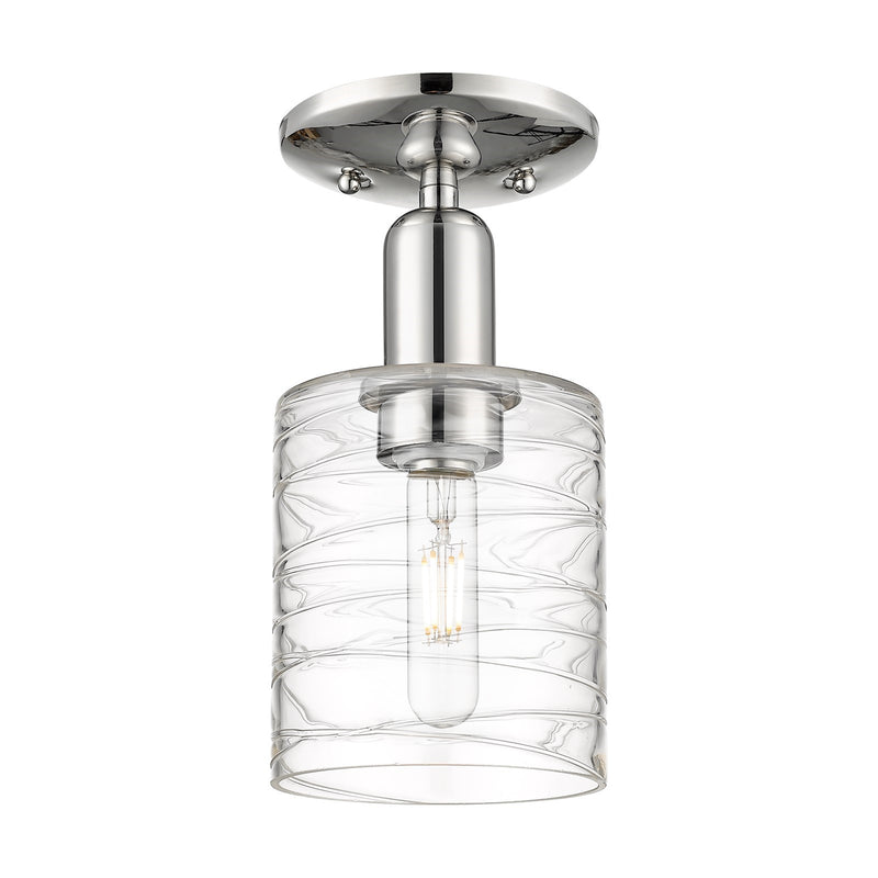 Innovations Cobbleskill 5in 1-Light Semi-Flush Mount | Industrial Polished Nickel Steel and Deco Swirl Glass | Entryway & Hallway | Model 716-1C-PN-G1113