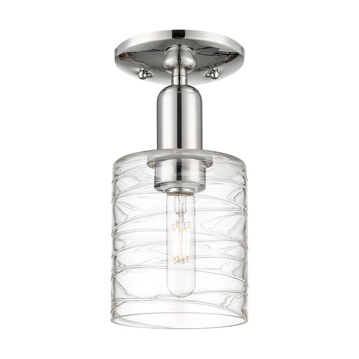Innovations Cobbleskill 5in 1-Light Semi-Flush Mount | Industrial Polished Nickel Steel and Deco Swirl Glass | Entryway & Hallway | Model 716-1C-PN-G1113