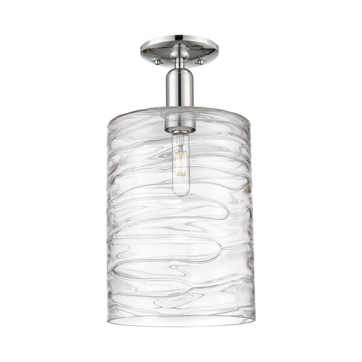 Innovations Cobbleskill 9in 1-Light Semi-Flush Mount | Industrial Modern Polished Nickel and Clear Deco Swirl Glass | Entryway & | Model 716-1C-PN-G1113-L