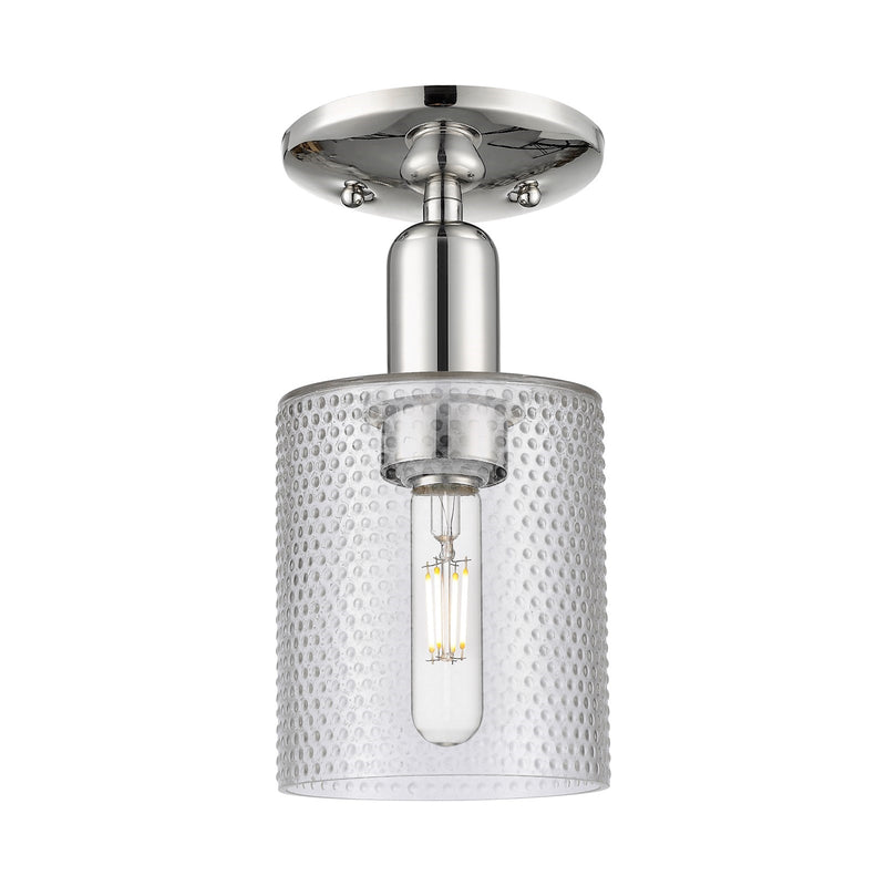 Innovations Cobbleskill 5in 1-Light Semi-Flush Mount | Industrial Polished Nickel and Clear Glass | Hallway & Entryway | 5 x 5 x | Model 716-1C-PN-G112