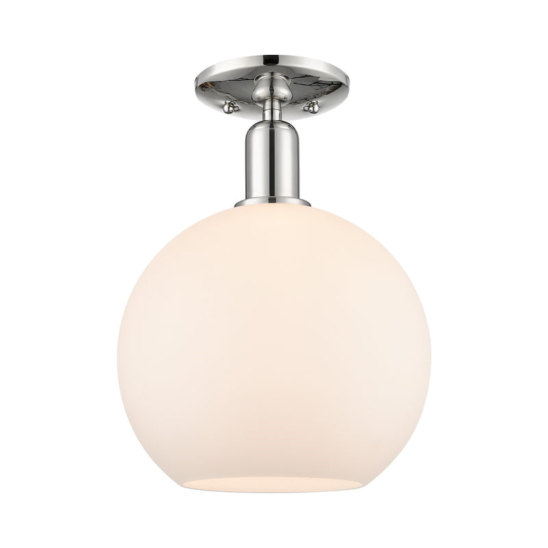 Innovations Athens 10in 1-Light Semi-Flush Mount | Industrial Polished Nickel and Matte White Glass | Damp-Rated Entryway & | Model 716-1C-PN-G121-10