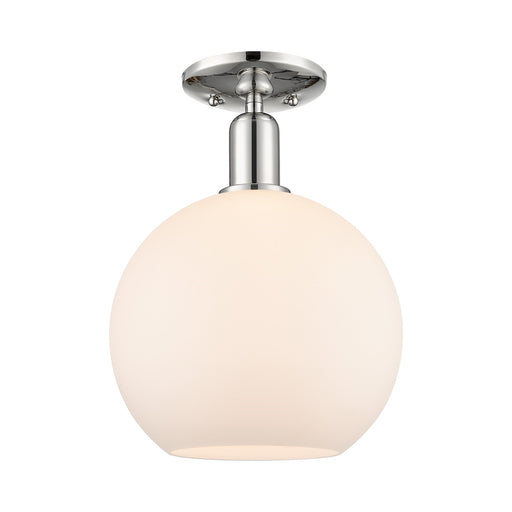 Innovations Athens 10in 1-Light Semi-Flush Mount | Industrial Polished Nickel and Matte White Glass | Damp-Rated Entryway & | Model 716-1C-PN-G121-10