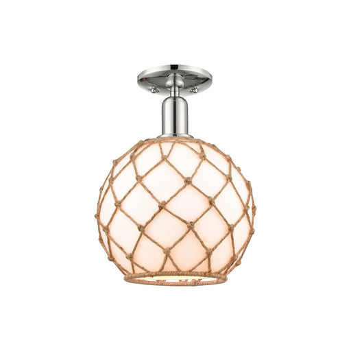 Innovations Farmhouse Rope 10in 1-Light Semi-Flush Mount | Industrial Polished Nickel and Matte White Glass with Rope | Model 716-1C-PN-G121-10RB