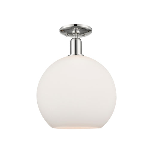 Innovations Athens 12in 1-Light Semi-Flush | Industrial Polished Nickel and Matte White Glass | Damp-Rated Hallway & Bathroom | Model 716-1C-PN-G121-12
