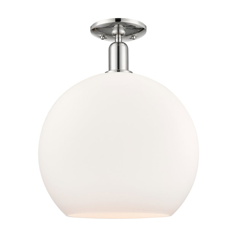 Innovations Athens 14in 1-Light Semi-Flush Mount | Industrial Polished Nickel and Matte White Glass | Damp-Rated Entryway & | Model 716-1C-PN-G121-14
