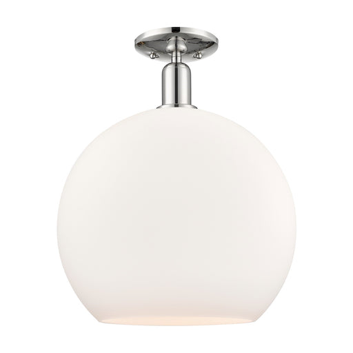 Innovations Athens 14in 1-Light Semi-Flush Mount | Industrial Polished Nickel and Matte White Glass | Damp-Rated Entryway & | Model 716-1C-PN-G121-14
