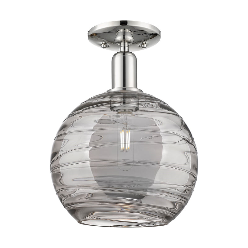 Innovations Athens Deco Swirl 10in 1-Light Semi-Flush Mount | Industrial Polished Nickel and Light Smoke Glass | Damp-Rated | Model 716-1C-PN-G1213-10SM