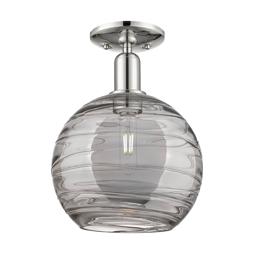 Innovations Athens Deco Swirl 10in 1-Light Semi-Flush Mount | Industrial Polished Nickel and Light Smoke Glass | Damp-Rated | Model 716-1C-PN-G1213-10SM