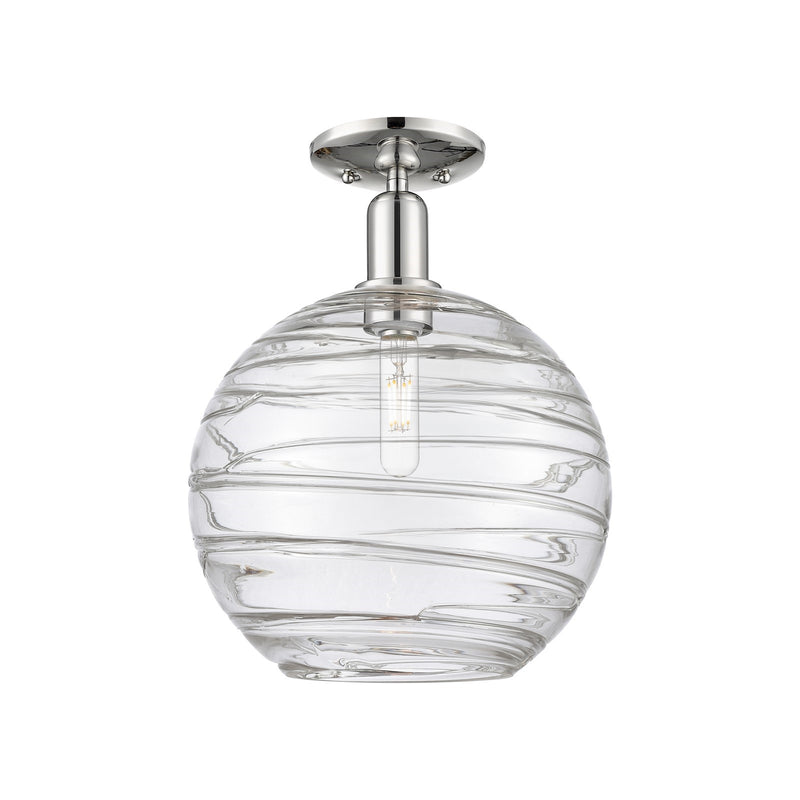Innovations Athens Deco Swirl 12in 1-Light Semi-Flush Mount | Industrial Polished Nickel Steel and Clear Deco Swirl Glass | Model 716-1C-PN-G1213-12CL
