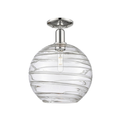 Innovations Athens Deco Swirl 12in 1-Light Semi-Flush Mount | Industrial Polished Nickel Steel and Clear Deco Swirl Glass | Model 716-1C-PN-G1213-12CL