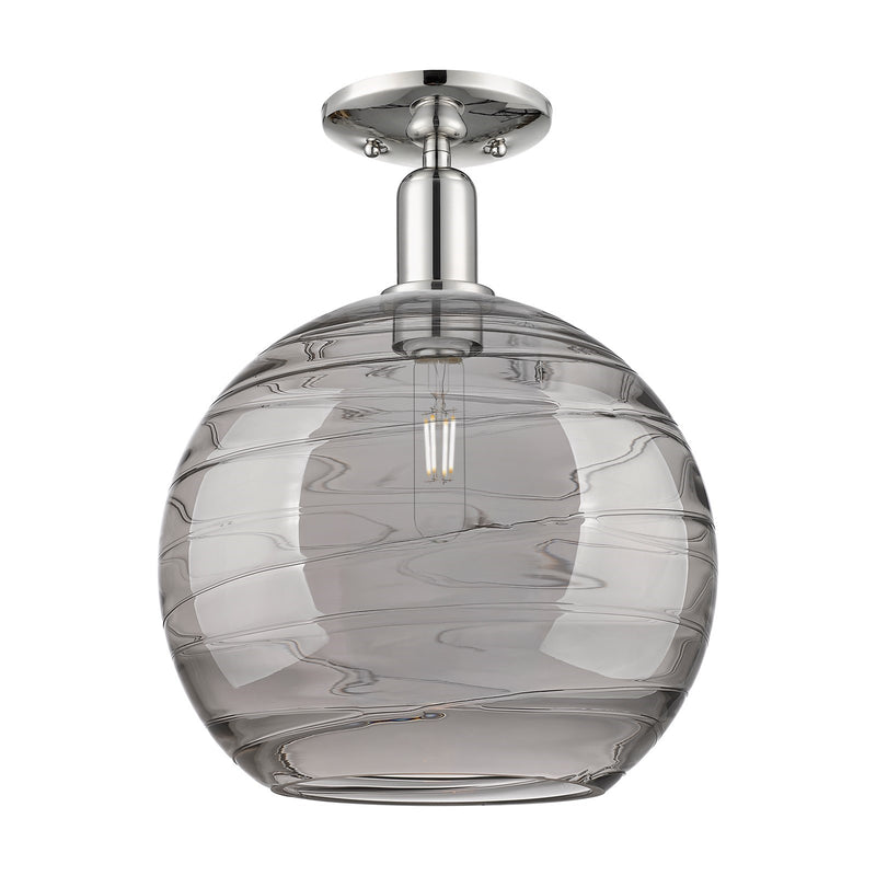 Innovations Athens Deco Swirl 12in 1-Light Semi-Flush Mount | Industrial Polished Nickel and Light Smoke Glass | Damp Rated | Model 716-1C-PN-G1213-12SM