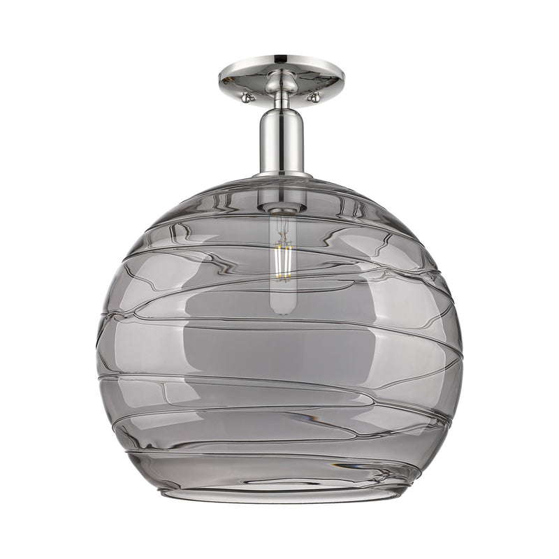 Innovations Athens Deco Swirl 14in 1-Light Semi-Flush Mount | Industrial Polished Nickel and Light Smoke Deco Swirl Glass | Model 716-1C-PN-G1213-14SM