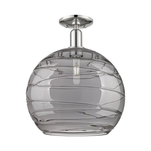 Innovations Athens Deco Swirl 14in 1-Light Semi-Flush Mount | Industrial Polished Nickel and Light Smoke Deco Swirl Glass | Model 716-1C-PN-G1213-14SM