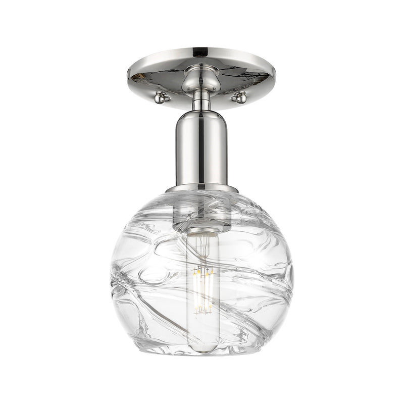 Innovations Athens Deco Swirl 6in 1-Light Semi-Flush Mount | Industrial Polished Nickel Steel and Clear Deco Swirl Glass | Model 716-1C-PN-G1213-6CL