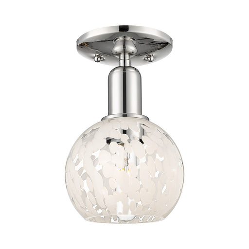 Innovations White Mouchette 6in 1-Light Semi-Flush Mount | Industrial Polished Nickel and White Glass | Hallway & Bathroom | 6 | Model 716-1C-PN-G1216-6WM
