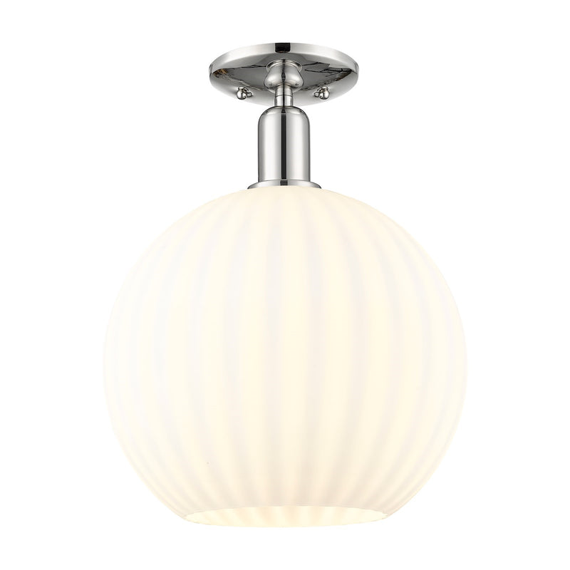 Innovations Lighting Arcadia 12in 1-Light Semi-Flush Mount | Industrial Polished Nickel and White Venetian Glass | Entryway & | Model 716-1C-PN-G1217-12WV