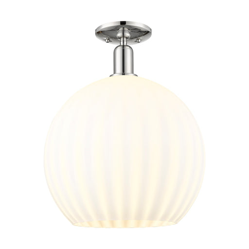 Innovations Arcadia 14in 1-Light Semi-Flush Mount | Industrial Polished Nickel and White Venetian Glass | Damp-Rated Entryway | Model 716-1C-PN-G1217-14WV