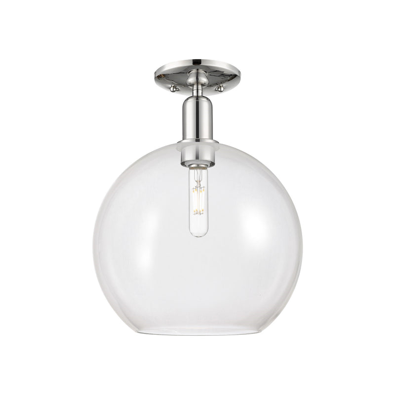 Innovations Athens 12in 1-Light Semi-Flush Mount | Industrial Polished Nickel and Clear Glass | Damp-Rated Entryway & Bathroom | Model 716-1C-PN-G122-12