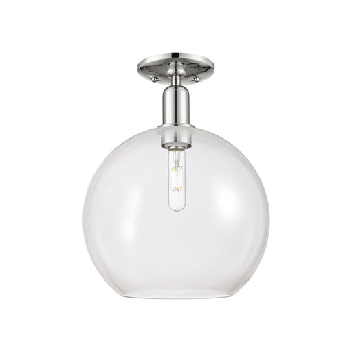 Innovations Athens 12in 1-Light Semi-Flush Mount | Industrial Polished Nickel and Clear Glass | Damp-Rated Entryway & Bathroom | Model 716-1C-PN-G122-12