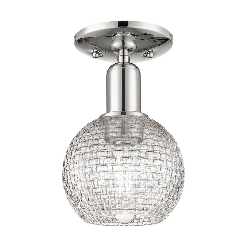 Innovations Athens 6in 1-Light Semi-Flush Mount | Industrial Polished Nickel and Clear Basket Weave Glass | Entryway & Hallway | Model 716-1C-PN-G122C-6CL