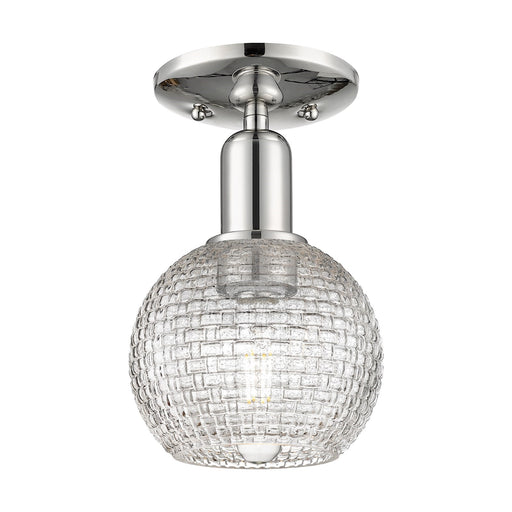 Innovations Athens 6in 1-Light Semi-Flush Mount | Industrial Polished Nickel and Clear Basket Weave Glass | Entryway & Hallway | Model 716-1C-PN-G122C-6CL