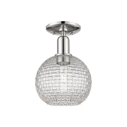 Innovations Athens 8in 1-Light Semi-Flush Mount | Industrial Polished Nickel Steel and Clear Basket Weave Glass | Damp-Rated | Model 716-1C-PN-G122C-8CL