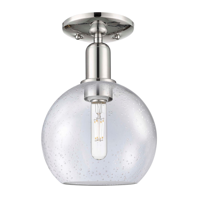 Innovations Athens 8in 1-Light Semi-Flush Mount | Industrial Polished Nickel Steel and Seedy Glass | Damp-Rated Entryway & | Model 716-1C-PN-G124-8