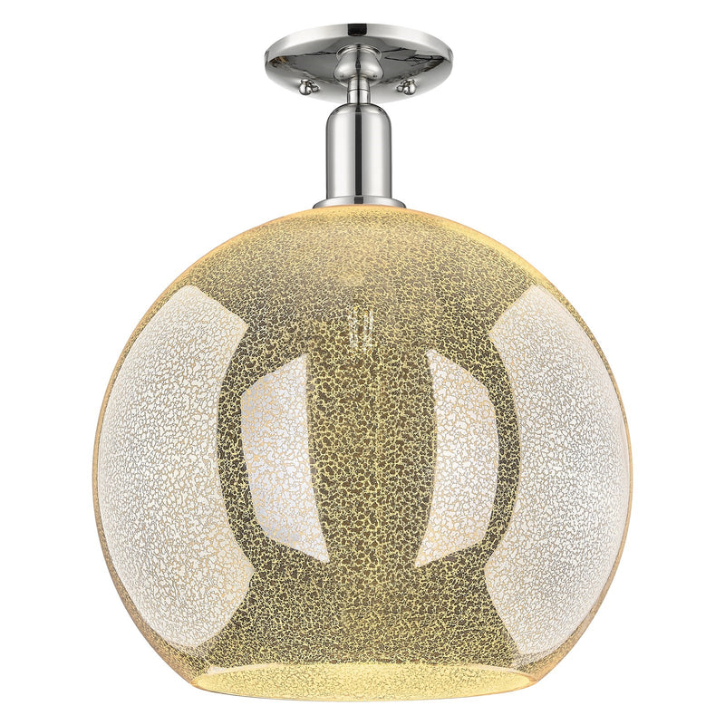 Innovations Athens 14in 1-Light Semi-Flush Mount | Industrial Polished Nickel and Mercury Glass | Damp-Rated Entryway & Bathroom | Model 716-1C-PN-G128-14