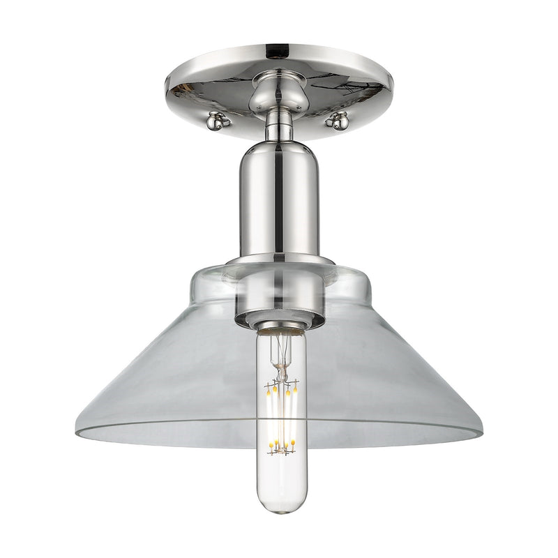 Innovations Orwell 1-Light 8.38in Semi-Flush Mount | Industrial Polished Nickel Steel and Clear Glass | Entryway & Hallway | 8.38 x | Model 716-1C-PN-G132