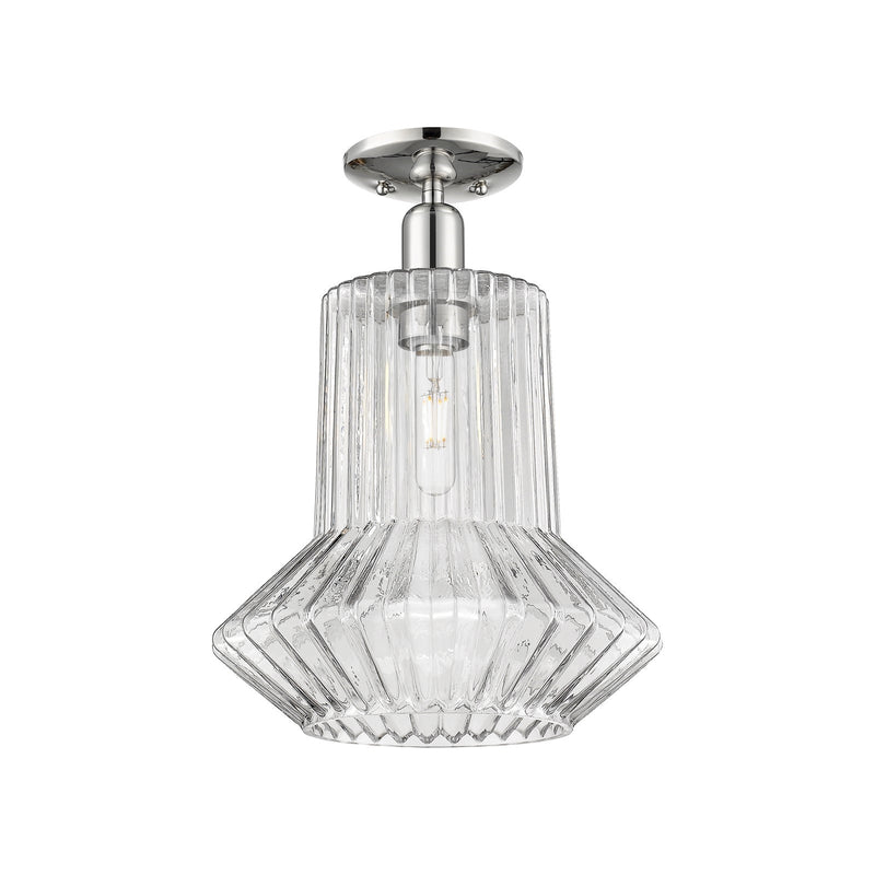 Innovations Springwater 12in 1-Light Semi-Flush Mount | Industrial Polished Nickel Steel and Clear Fluted Glass | Entryway & | Model 716-1C-PN-G212