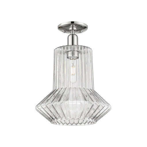 Innovations Springwater 12in 1-Light Semi-Flush Mount | Industrial Polished Nickel Steel and Clear Fluted Glass | Entryway & | Model 716-1C-PN-G212