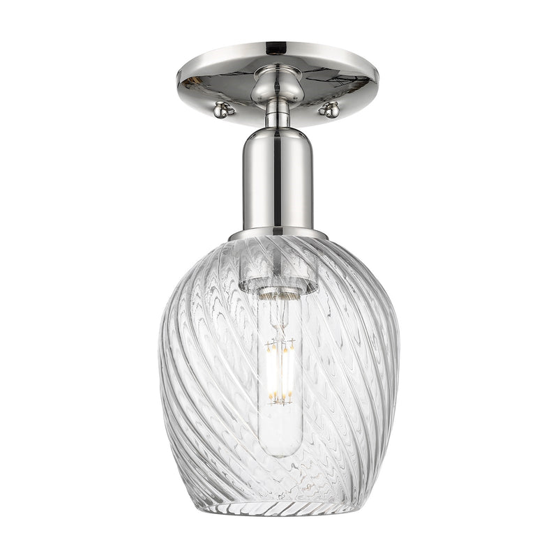 Innovations Salina 6in 1-Light Semi-Flush Mount | Industrial Polished Nickel Steel and Clear Spiral Fluted Glass | Entryway & | Model 716-1C-PN-G292
