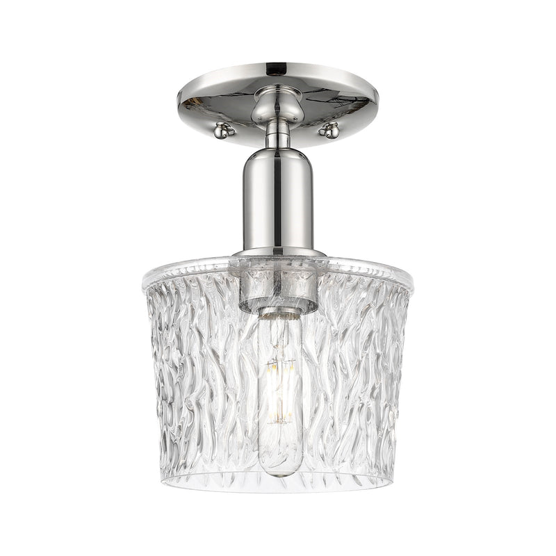 Innovations Niagara 7in 1-Light Semi-Flush Mount | Industrial Polished Nickel Steel and Clear Textured Glass | Damp-Rated Entryway | Model 716-1C-PN-G402