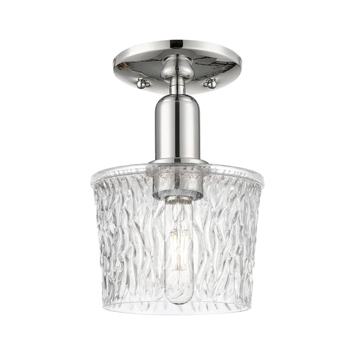 Innovations Niagara 7in 1-Light Semi-Flush Mount | Industrial Polished Nickel Steel and Clear Textured Glass | Damp-Rated Entryway | Model 716-1C-PN-G402