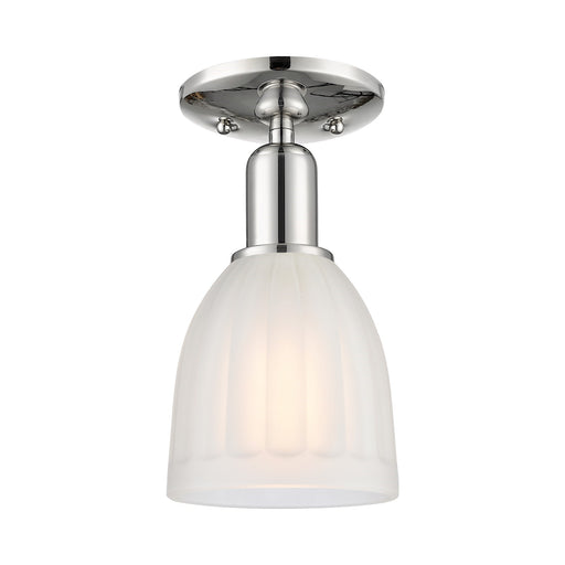 Innovations Brookfield 6in 1-Light Semi-Flush Mount | Industrial Polished Nickel and White Frosted Ribbed Glass | Hallway & | Model 716-1C-PN-G441