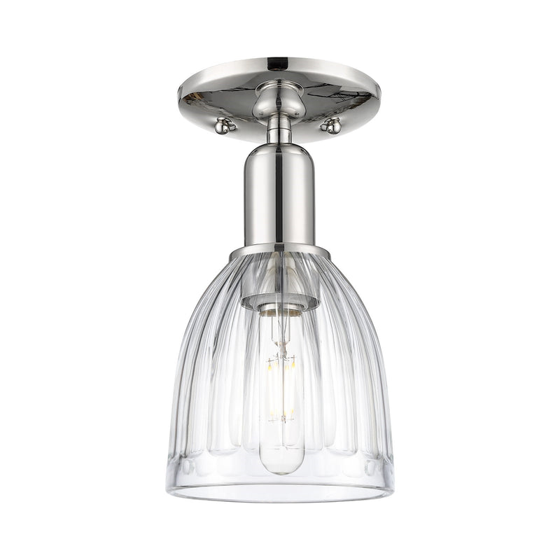 Innovations Brookfield 6in 1-Light Semi-Flush Mount | Industrial Polished Nickel and Clear Ribbed Glass | Hallway & Entryway | 5.75 | Model 716-1C-PN-G442