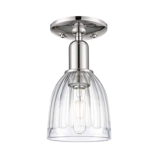 Innovations Brookfield 6in 1-Light Semi-Flush Mount | Industrial Polished Nickel and Clear Ribbed Glass | Hallway & Entryway | 5.75 | Model 716-1C-PN-G442