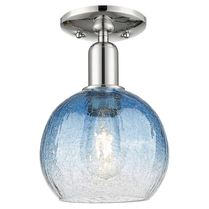 Innovations Brookhaven Globe 8" Semi-Flush, PN/Blue - 716-1C-PN-G483-8SB