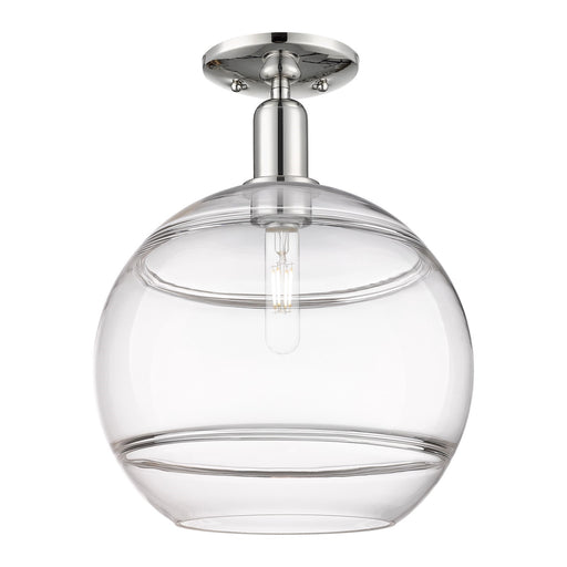 Innovations Rochester 12in 1-Light Semi-Flush Mount | Industrial Polished Nickel Steel and Clear Glass | Hallway & Entryway | Model 716-1C-PN-G556-12CL