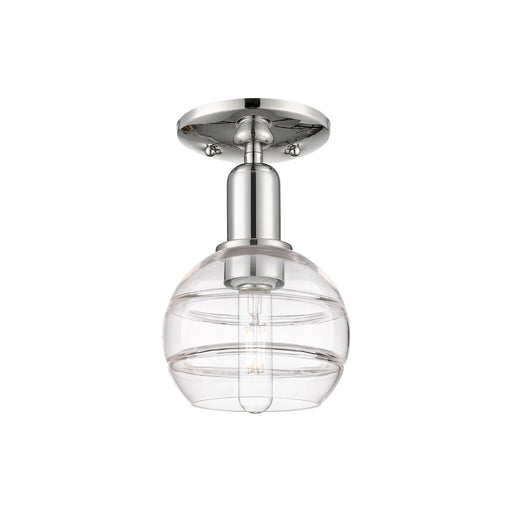 Innovations Rochester 6in 1-Light Semi-Flush Mount | Industrial Modern Polished Nickel and Clear Glass | Entryway & Hallway | Model 716-1C-PN-G556-6CL
