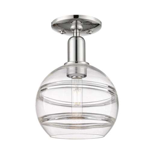 Innovations Rochester 8in 1-Light Semi-Flush Mount | Industrial Polished Nickel Steel and Clear Glass | Entryway & Hallway | 8 | Model 716-1C-PN-G556-8CL