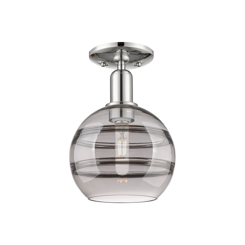 Innovations Rochester 8in 1-Light Semi-Flush Mount | Industrial Polished Nickel Steel and Light Smoke Glass | Damp-Rated | Model 716-1C-PN-G556-8SM