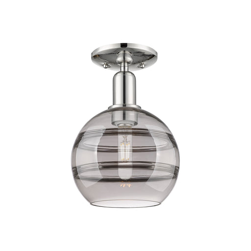 Innovations Rochester 8in 1-Light Semi-Flush Mount | Industrial Polished Nickel Steel and Light Smoke Glass | Damp-Rated | Model 716-1C-PN-G556-8SM