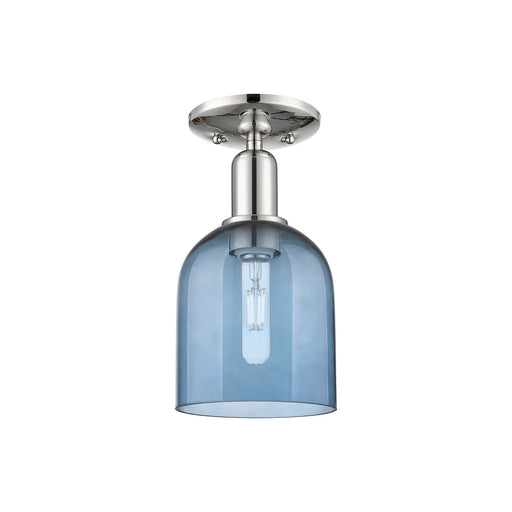 Innovations Bella 6in 1-Light Semi-Flush Mount | Industrial Polished Nickel and Blue Bell Glass | Bedroom & Hallway | 5.5 x 11 | Model 716-1C-PN-G558-6BL