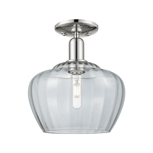 Innovations Fenton 11in 1-Light Semi-Flush Mount | Industrial Polished Nickel Steel and Clear Ribbed Glass | Entryway & Hallway | Model 716-1C-PN-G92-L