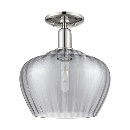 Innovations Fenton 11in 1-Light Semi-Flush Mount | Industrial Polished Nickel and Light Smoke Ribbed Glass | Entryway & Hallway | Model 716-1C-PN-G93-L