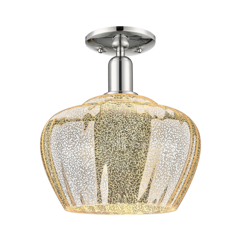 Innovations Fenton 11in 1-Light Semi-Flush Mount | Industrial Polished Nickel and Mercury Ribbed Glass | Kitchen & Hallway | 11 x | Model 716-1C-PN-G96-L